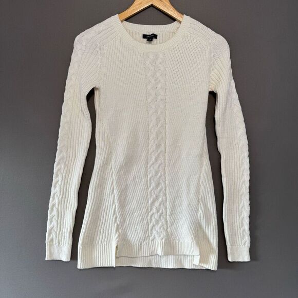 Nautica Women’s Creme/White Cable Knit Sweater Size Small 100% Cotton Preppy - Picture 1 of 11